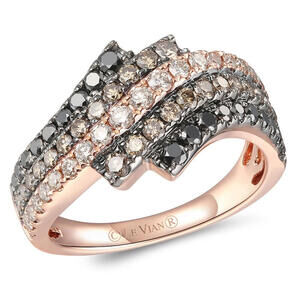 LeVian 14kt Diamond Strawberry Rose Gold Chocolate Nude Blackberry Bypass Ring